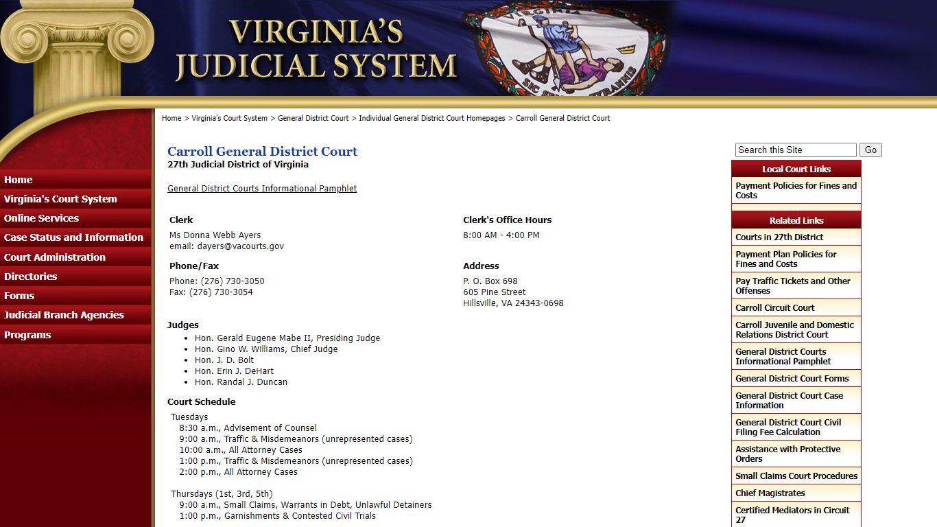 Carroll General District Court - Judiciary of Virginia